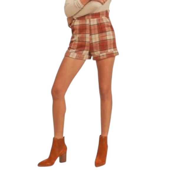 SAGE The Label Wool Plaid Cuffed Short Shorts, Academic, Taylor Swift Style, XS - Picture 1 of 10